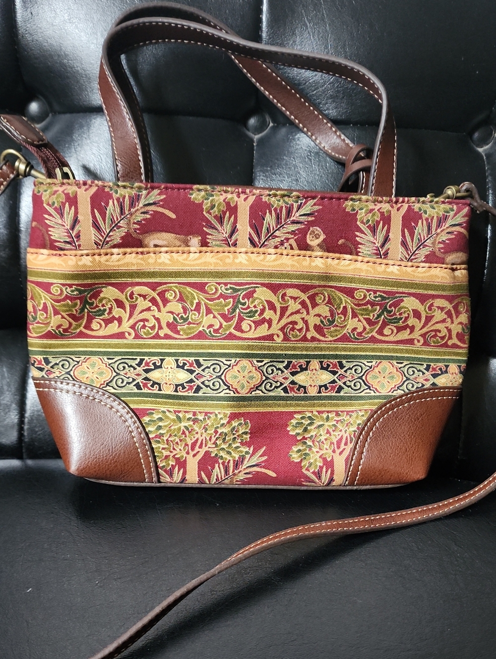 VTG Relic by Fossil Tapestry Monkey Jungle Print Handbag Crossbody Tote - Picture 5 of 13